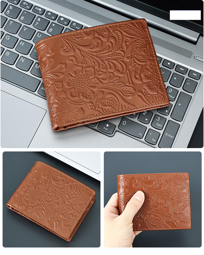 Russian New Vegetable Tanned Leather Men's Wallet Retro Embossed Coin Wallet High End Genuine Leather 2 Fold Wallet Men_voghion.com