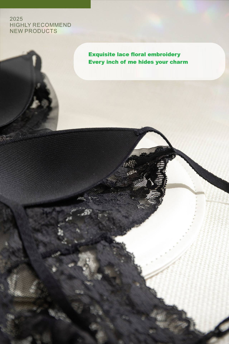 French Style Pure Floral Lace Fine Strap Triangular Cup Beautiful Back Underwear Set Summer Invisible Back Button Bra Thin_voghion.com