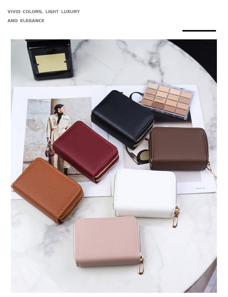 Card Bag Card Cases Double Layer Zipper Accordion Card Holder Solid Color Short Wallet Fashionable And Simple Ladies Wallet Multi Function Coin Purse_voghion.com