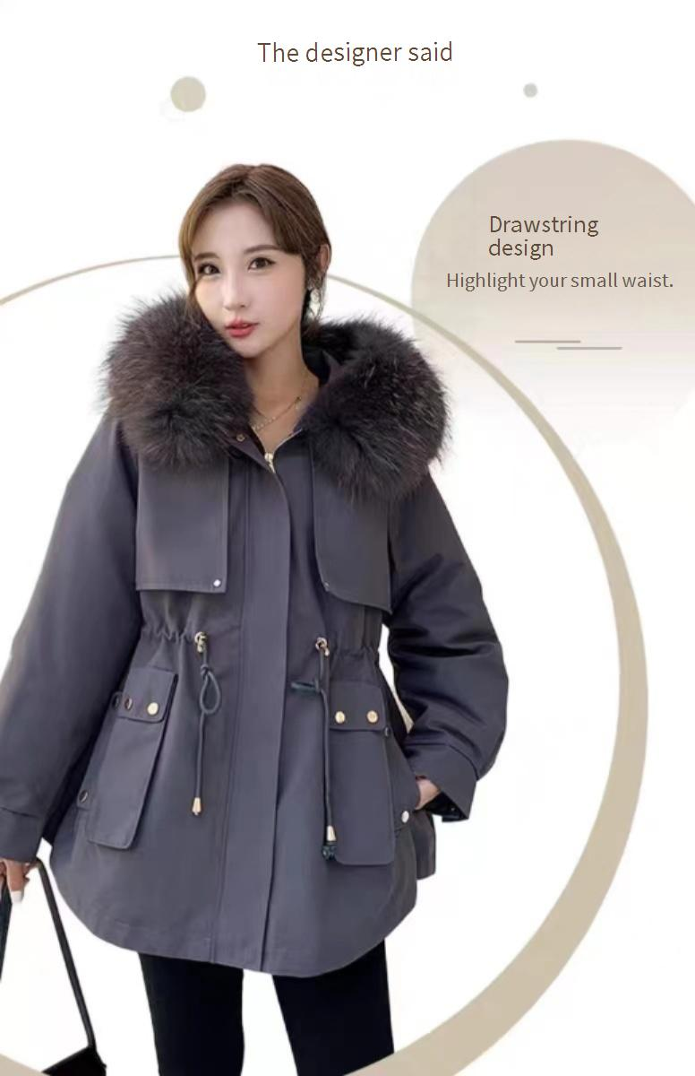 Women's Fashionable Parka Coat With Detachable Fox Fur Collar & Otter Rabbit Fur Lining, Mid-Length Winter Jacke For Casual Style_voghion.com