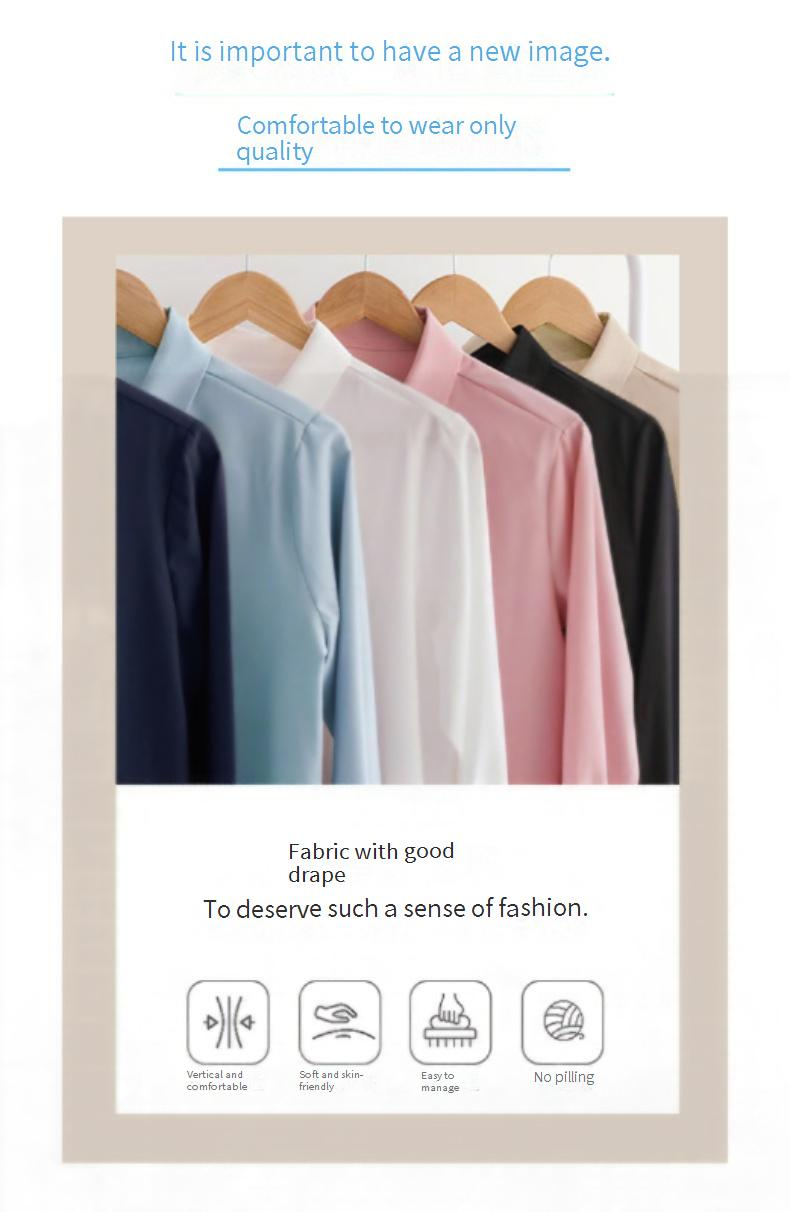 Fließendes Langarm-Poloshirt für Damen – Slim Fit, lässige Bluse für Arbeit und Alltag (Weiß, Schwarz, Pink, Beige, Blau, Marineblau)_voghion.com