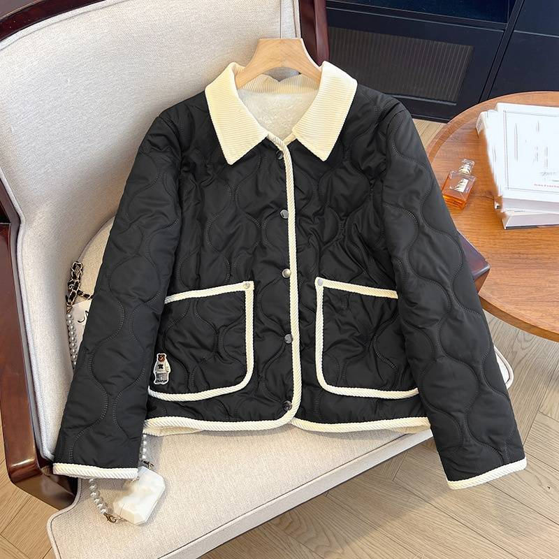 Vintage-Pufferjacke mit Teddybär-Stickerei – Übergroßer Steppmantel mit Plüschfutter, dick und gemütlich (mehrere Farben, M-2XL)_voghion.com