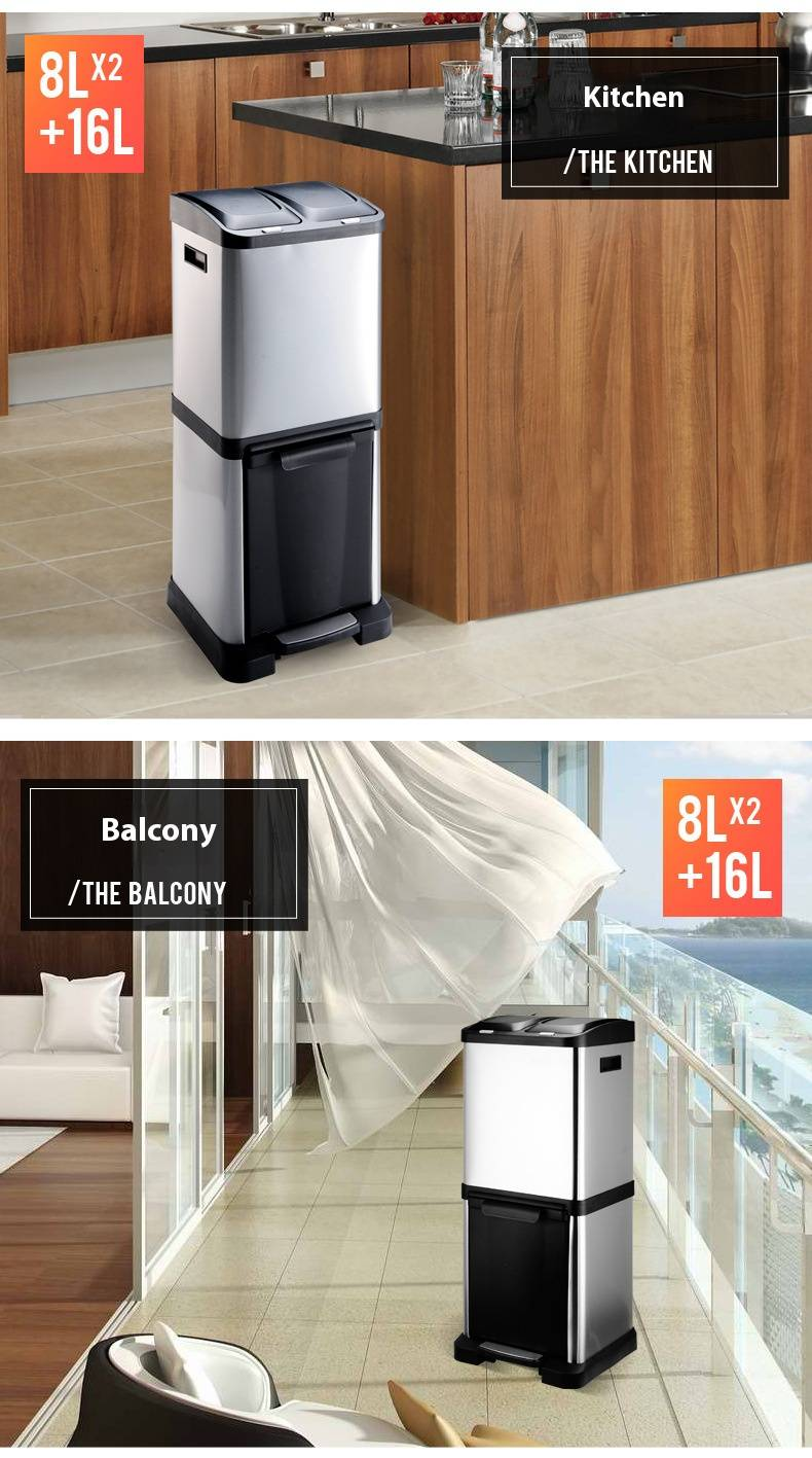 Pattumiera in acciaio inox con pedale – Pattumiera da cucina di grande capacità da 32 l/34 l con pedale silenzioso – Antiodore e facile da pulire – Ideale per uso domestico_voghion.com