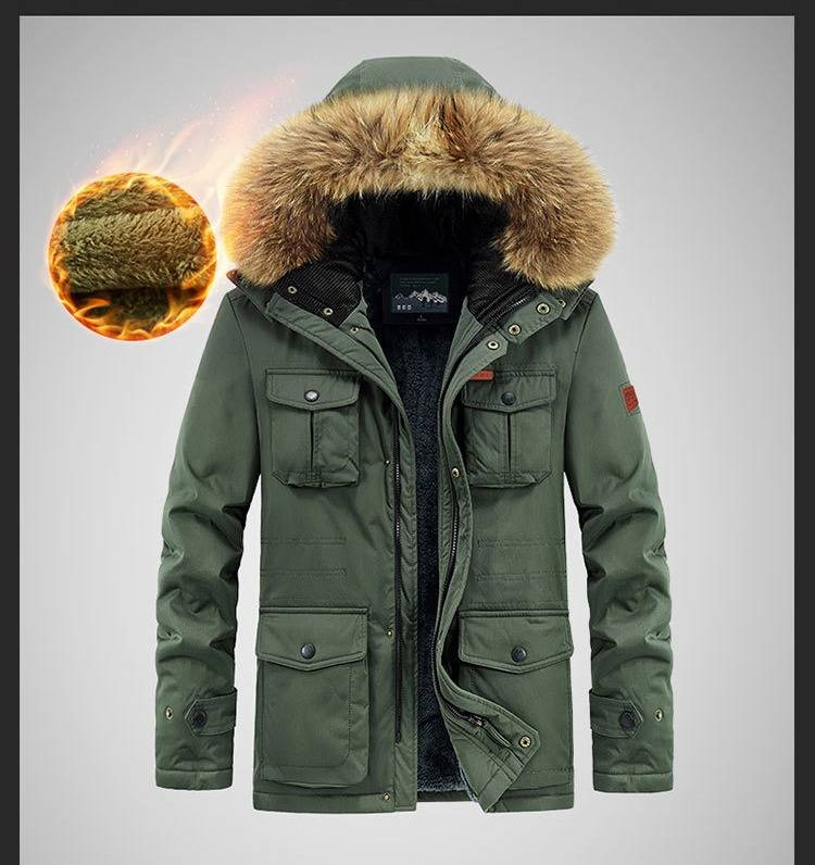 Chaqueta parka con capucha y forro polar para hombre, abrigo de invierno de gran tamaño para uso informal, abrigo largo grueso con cierre de cremallera (_voghion.com