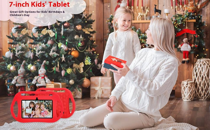 Tablet didattico per bambini da 7 pollici con sistema operativo Android, controllo genitori, 32 GB di spazio di archiviazione, doppia fotocamera e schermo di protezione per gli occhi (blu/rosso)_voghion.com