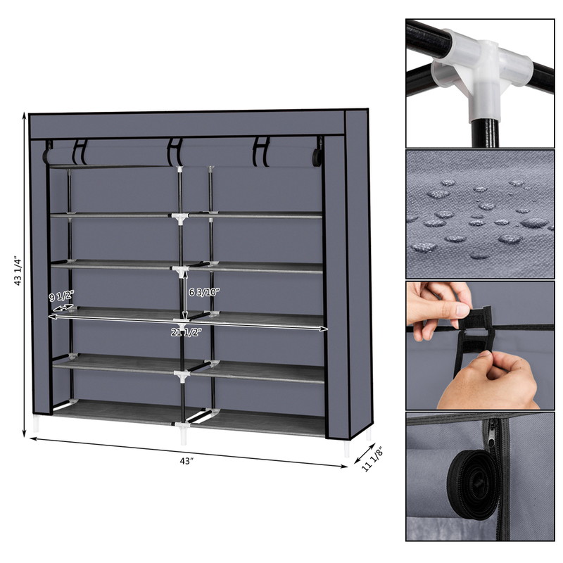 Étagère à chaussures portable à 7 niveaux, avec revêtement en tissu, gris_voghion.com