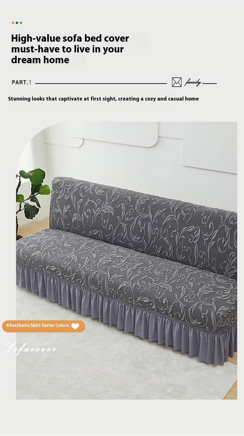 Copridivano classico in jacquard floreale con orlo a gonna – Copridivano in maglia elasticizzata per divani senza braccioli (pieghevole, antiscivolo, 5 colori nei toni della terra)_voghion.com