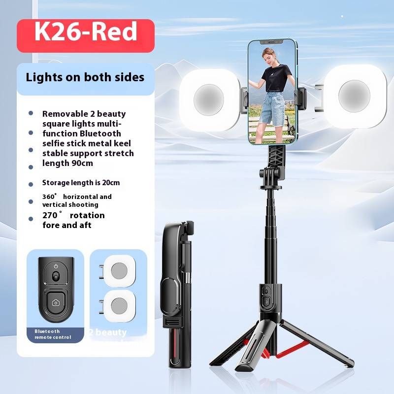 Bastão de selfie K26 Bluetooth com controle remoto, tripé extensível de 90 cm para fotografia com celular e transmissão ao vivo, compatibilidade universal para smartphones_voghion.com