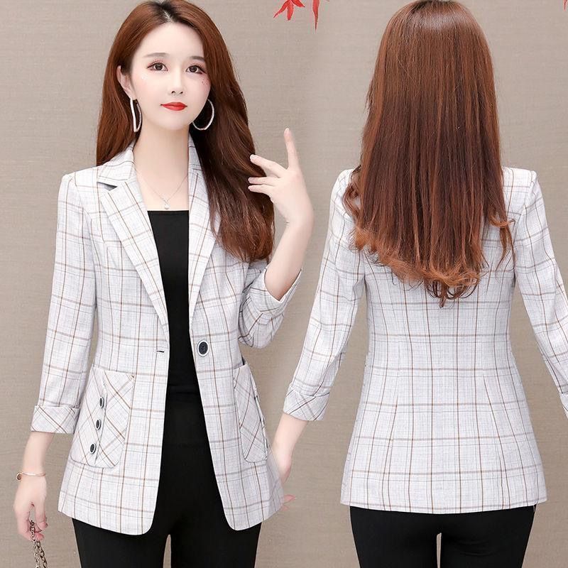 Blazer piccolo a quadri da donna, nuovo stile 2025, elegante vestibilità slim, trench corto e sottile che stringe la vita primaverile e autunnale_voghion.com