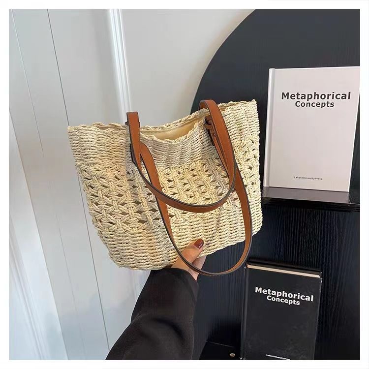 Γυναικεία τσάντα ώμου, υφασμένη τσάντα διακοπών για παραλία, τσάντα tote, καλάθι λαχανικών χειρός, μοντέρνα υφασμένη τσάντα μεγάλης χωρητικότητας_voghion.com