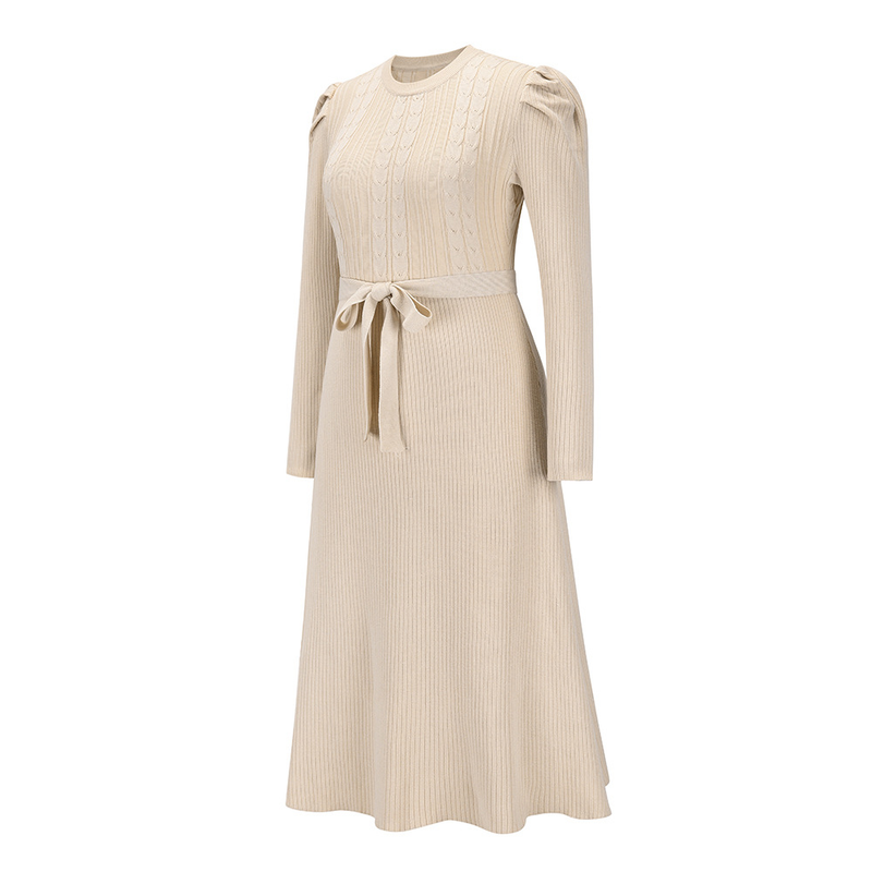 Einfarbiges, lässiges Swing-Kleid für Damen mit hoher Taille_voghion.com