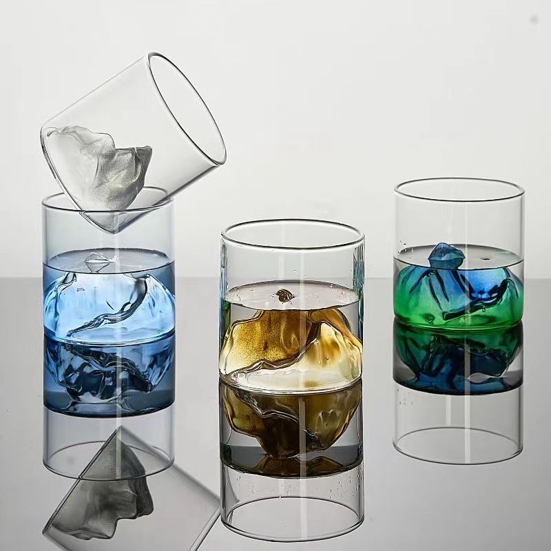Tazza in vetro con paesaggio retrò - Design a doppia parete ispirato al Monte Fuji, resistente al calore, per tè, whisky e cold brew (bicchiere artistico da 350 ml)_voghion.com