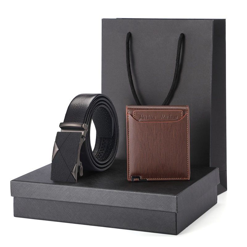 Gift Wallet Set Men's Belt Automatic Buckle Belt First Layer Cowhide Business Cowhide Belt Business Gift Men_voghion.com