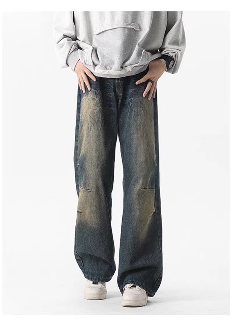 Jeans vintage lavati da uomo, primavera autunno, dritti, larghi, stile europeo e americano, pantaloni lunghi casual_voghion.com