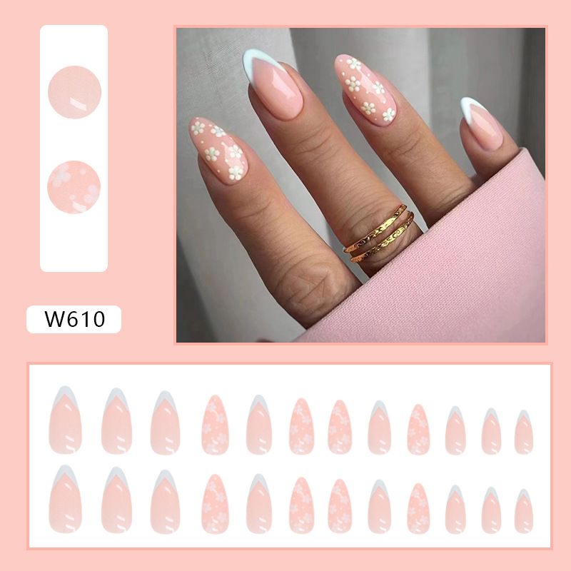 Manicure estiva floreale carina diagonale blu chiaro fresca Indossare smalto per unghie rimovibile_voghion.com