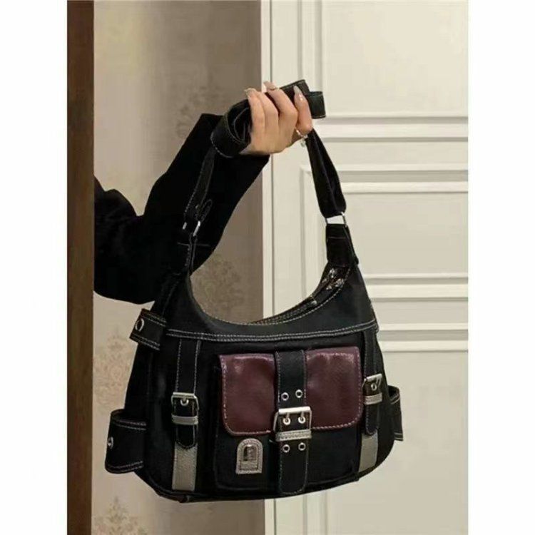 Retro Medieval Bag Personalized Soft Leather Spice Girl Locomotive Bag Women 2025 New Contrasting Color Shoulder Messenger Bag Tide_voghion.com