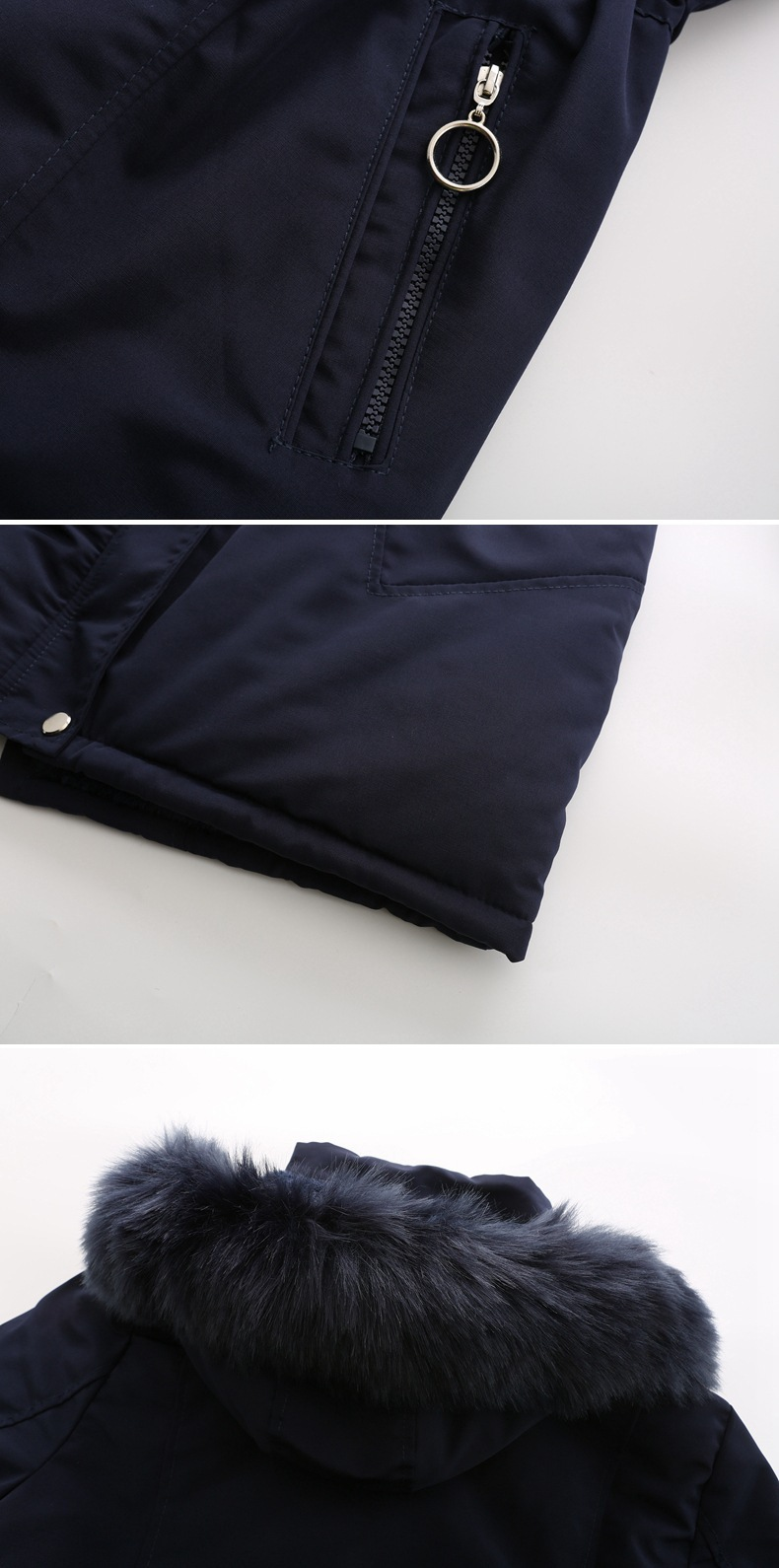 high-end women's cotton fleece mid-length black large size hooded cotton jacket warm fleece coat_voghion.com