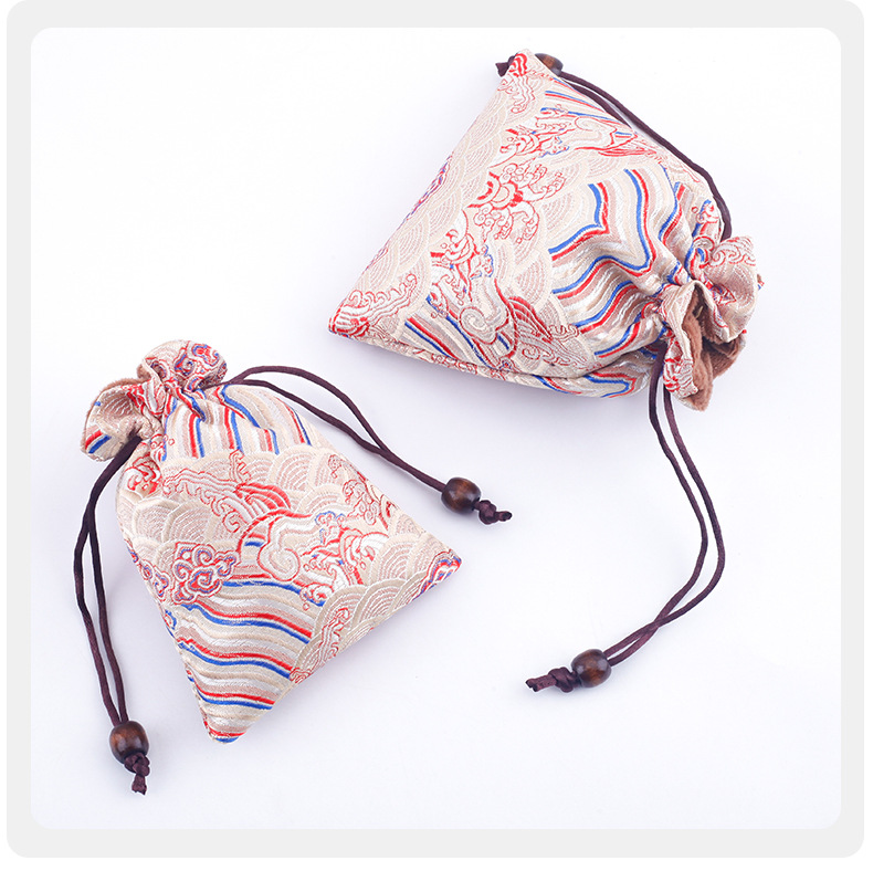 Chinese Style Double-layer Woven Brocade Fabric Bag with Drawstring at The Mouth for Storage, Packaging, Gifts, Jewelry, Stationery, and Toy Bags_voghion.com
