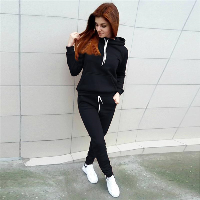 Femmes surdimensionné pulls sweats décontracté pantalons longs costume de sport fille femme hiver sweats à capuche deux pièces ensembles survêtement_voghion.com