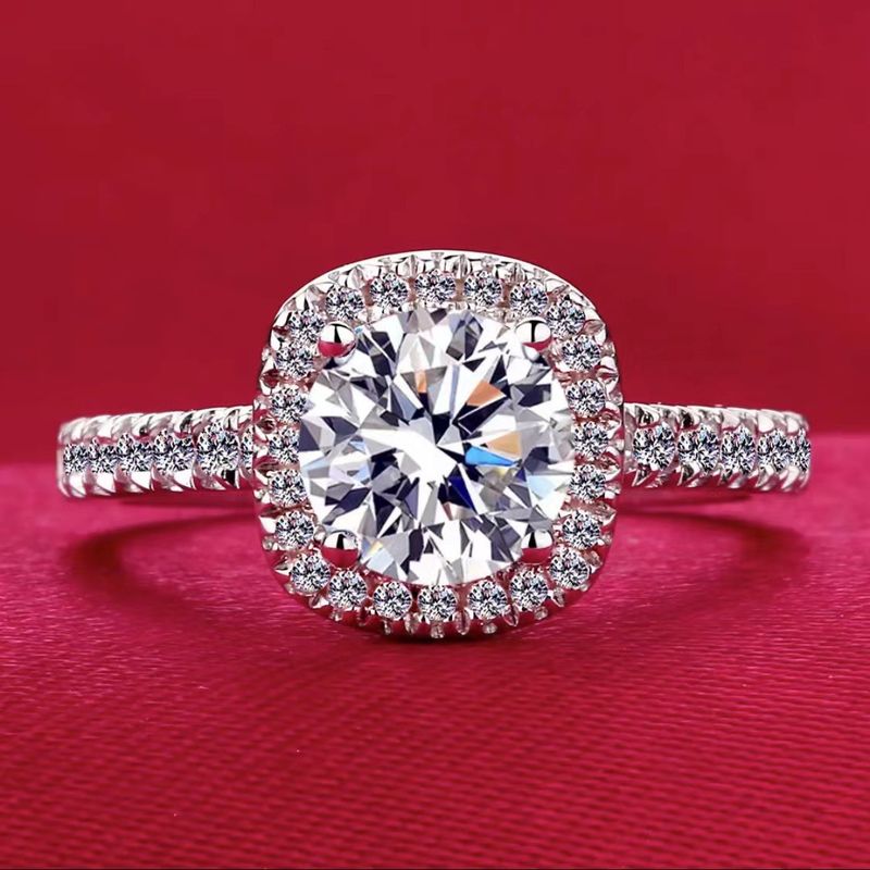 Live For Women Moissanit Klassischer sechszackiger 1-Karat-Prinzessin-Schliff-Ring für Damen, verstellbar_voghion.com
