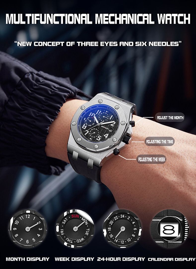 Men's Automatic Mechanical Watch With Luminous Hands, Stainless Steel Case, And Durable TPU Strap - Stylish Round Dial Watch For Casual Wear_voghion.com