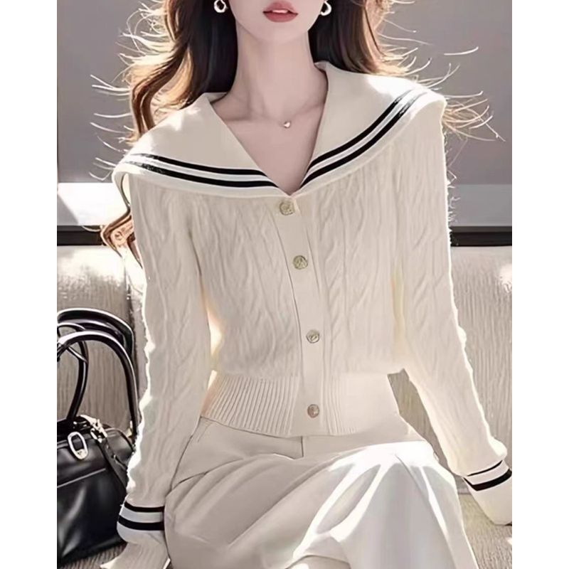 Navy hals weiche sticky kurze lange ärmeln für frauen in herbst winter 2024, slim fit und schlankmachende, gepaart mit einem weißen_voghion.com