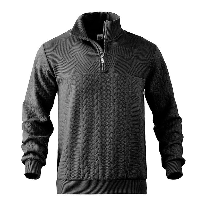 Felpa con cerniera in stile retrò - Pullover in maglia pesante con motivo patchwork (bianco/blu navy/nero/grigio/kaki, taglie dalla S alla XXXL)_voghion.com