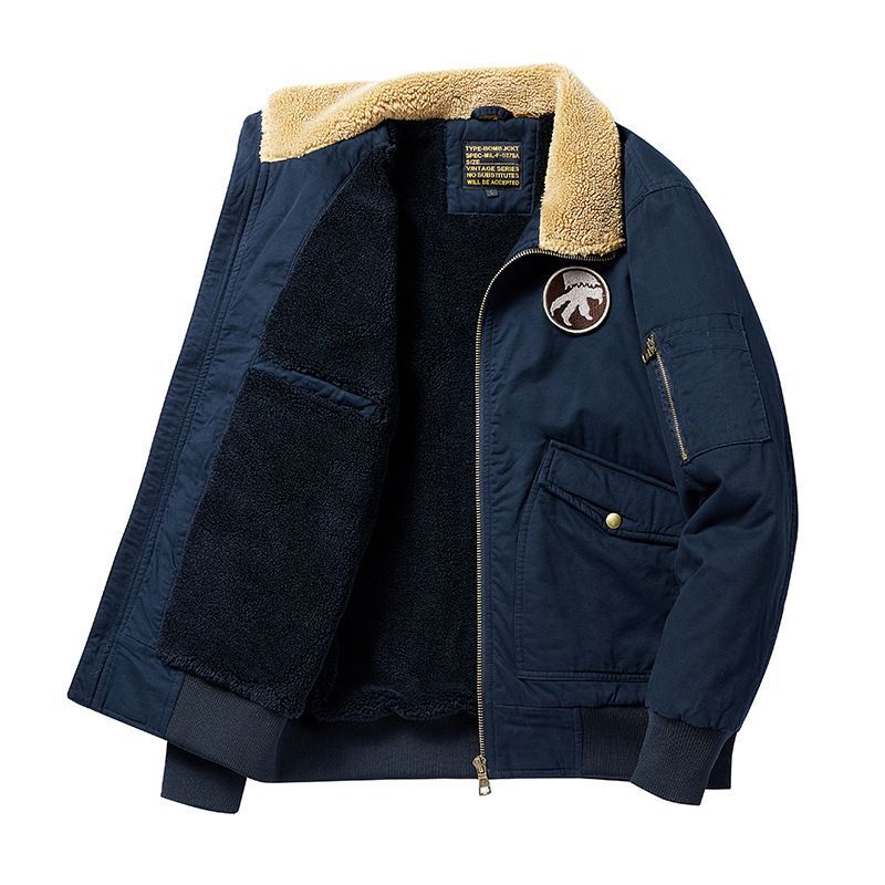 Pilotenjacke Herren Baumwollkleidung Lammwolljacke Herren Verdickter Samt Große Größe Amerikanische Werkzeugkleidung mit Baumwollpolsterung_voghion.com