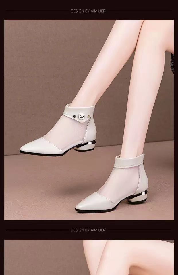 Coole Stiefel Damen Mesh Damen Sandalen Hohle Sandalen Dicker Absatz Spitz Niedriger Absatz Netzstiefel_voghion.com