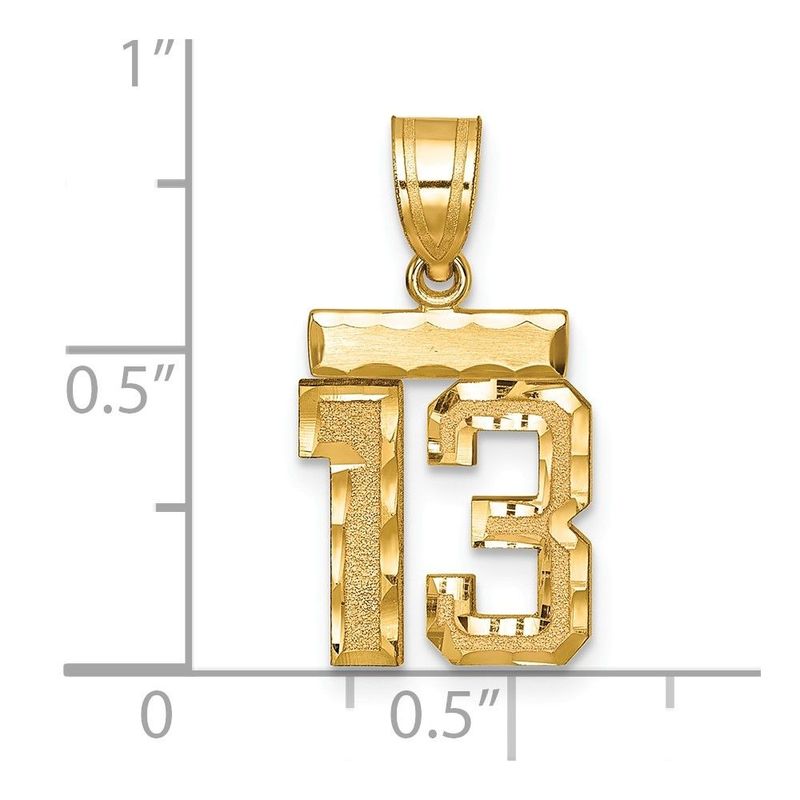 14k Small Brushed Diamond-cut Number 13 Charm_voghion.com