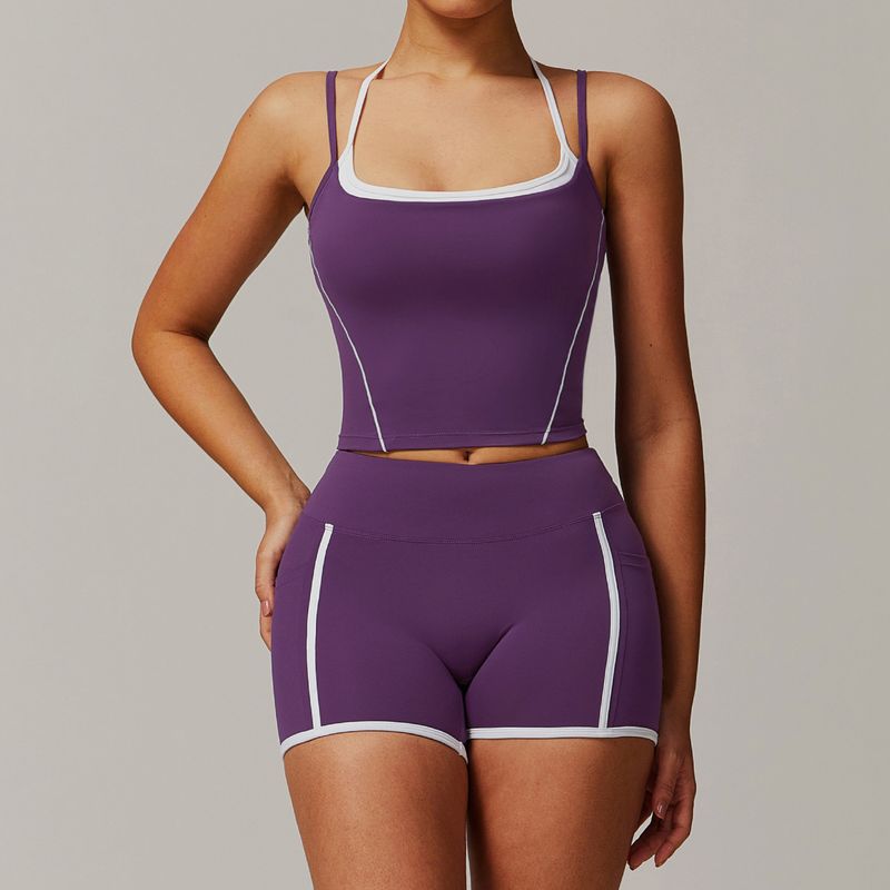 LazyZoom Two-in-One Halter Neck Beautiful Back Yoga Foldable High-Waist Casual Versatile Fitness Sports Set 5009_voghion.com
