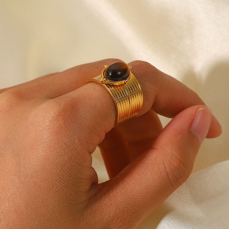 Bague en acier inoxydable à large ouverture en pierre naturelle et perle de tigre pour femme, bijou de haute qualité, nouvelle collection 2022_voghion.com