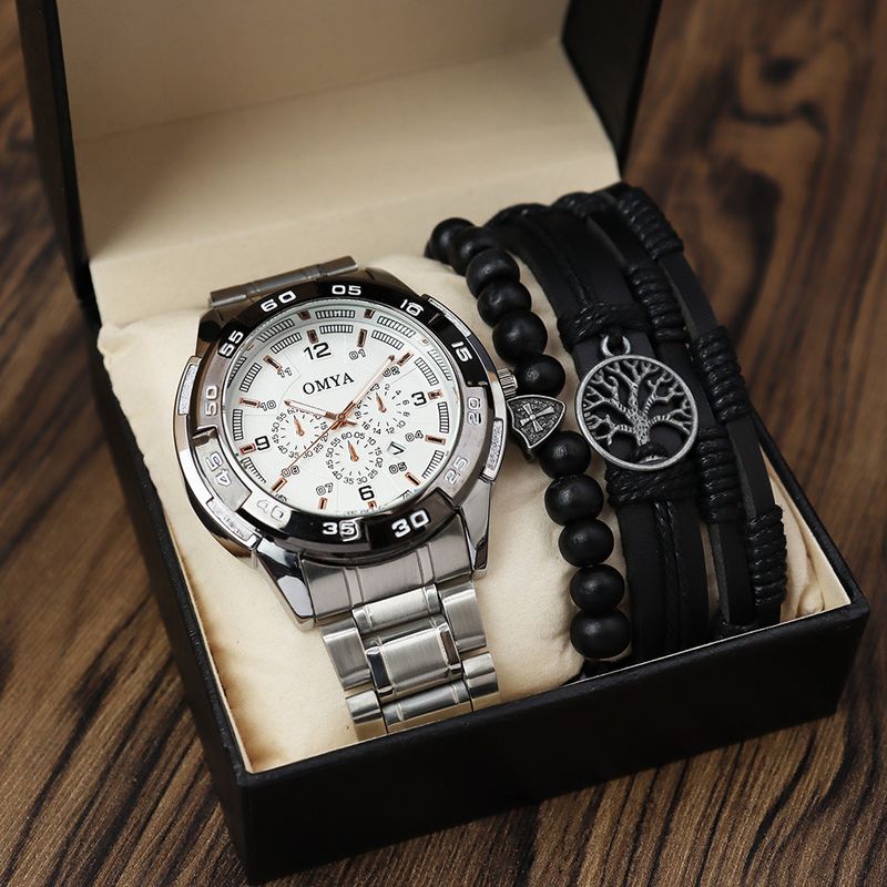 Wasserdichte Herrenuhr Geschenkbox-Set Armband Kalender Quarz Drehgehäuse Edelstahlarmband_voghion.com