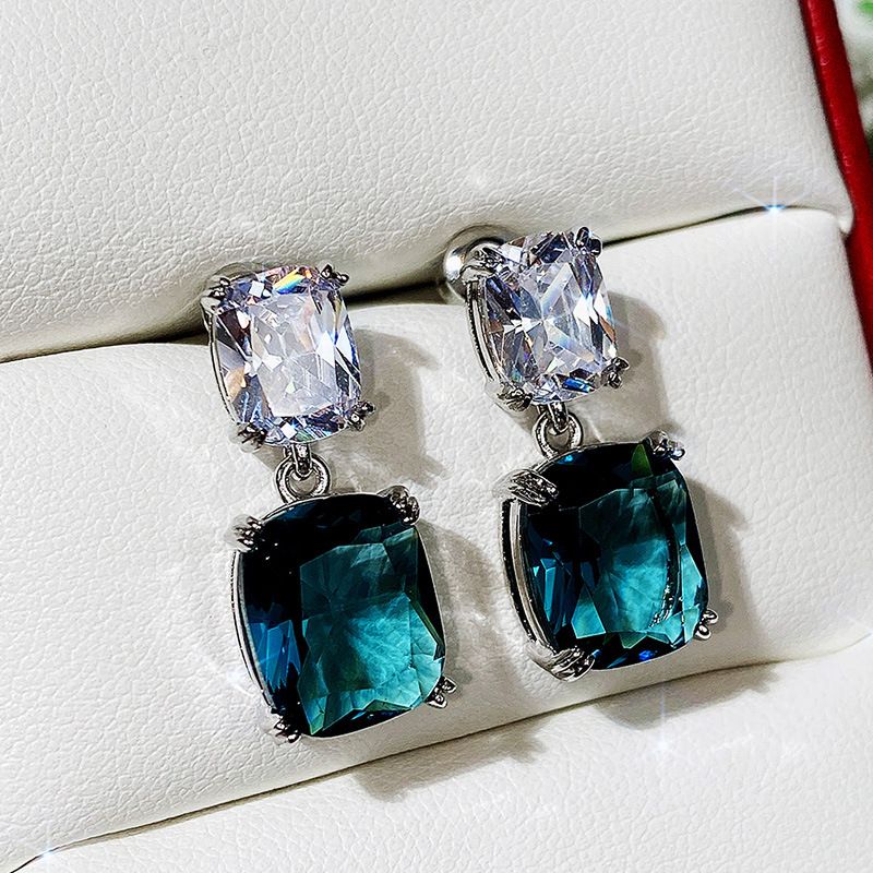 I nuovi orecchini di Cao Shi, grandi orecchini di zirconi con diamanti quadrati grassi, orecchini di cristallo blu pavone da donna_voghion.com