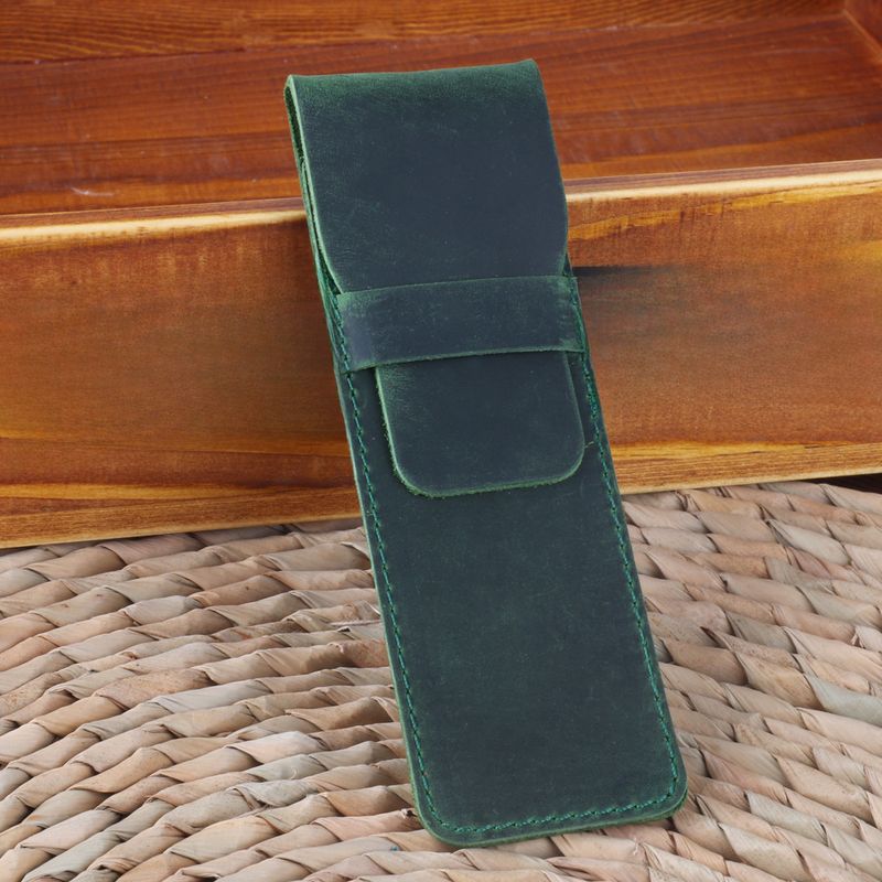 Estuche para lápices de cuero genuino personalizado, retro, hecho a mano, de cuero de Caballo Loco, primera capa de piel de vaca, estuche para bolígrafo, funda protectora creativa en stock_voghion.com