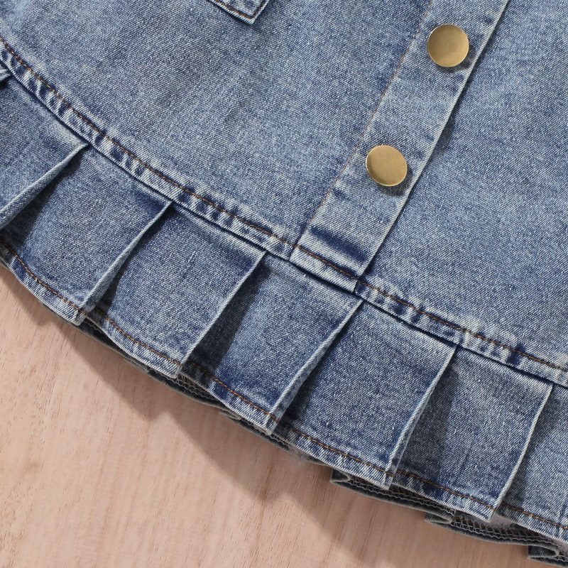 Roupas de bebê vestido infantil meninas cor sólida colete sem mangas top jeans bolsa aberta saia plissada terno_voghion.com