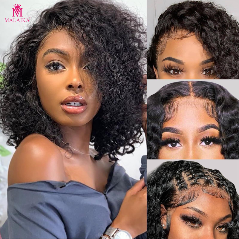 Deep Wave Lace Front Parykker Menneskehår 13x4 Black Curly Bob Parykker Menneskehår 180% Tæthed 13x4 Blonde Frontal Parykker Menneskehår_voghion.com