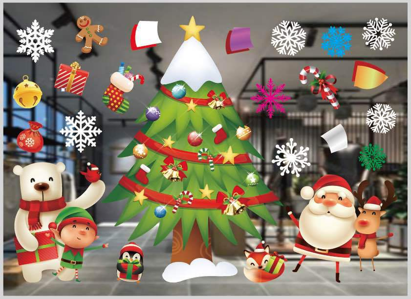 Nouvelles décorations de Noël, autocollants de fenêtre de Noël colorés, autocollants muraux flocons de neige blancs, décorations de vitrine, autocollants de fenêtre sans trace_voghion.com