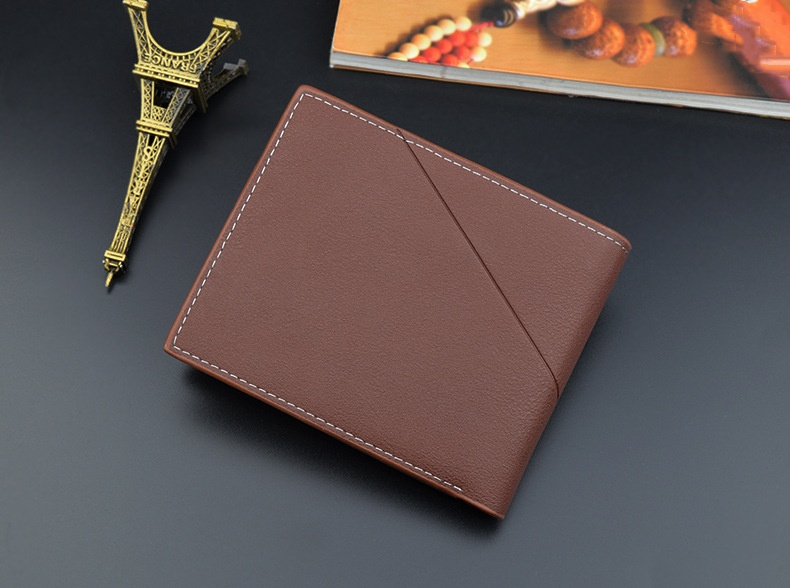 Cartera para hombre, cartera informal de moda con varias tarjetas cortas para hombre, cartera suave horizontal delgada de tres pliegues para hombre_voghion.com