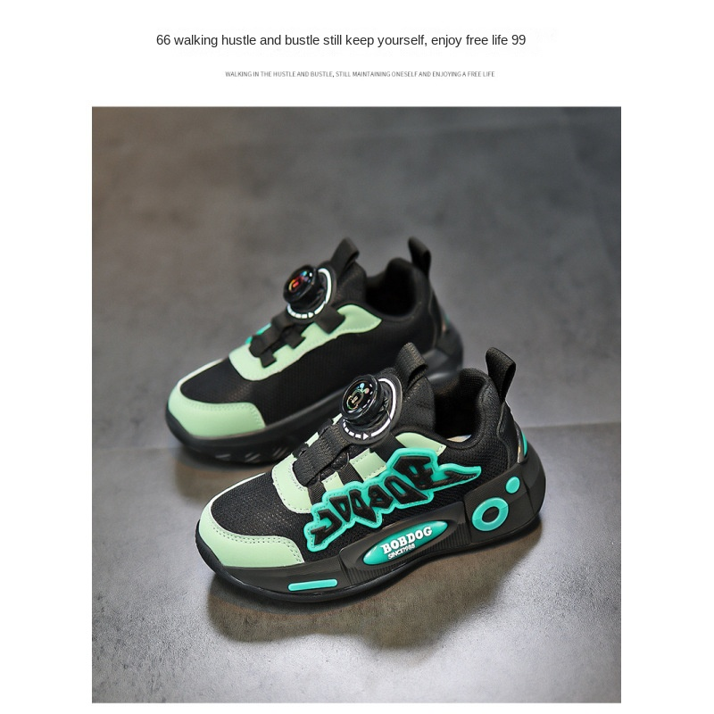 BOBDOG chaussures pour enfants chaussures de course printemps nouvelle maille respirant boutons rotatifs garçons chaussures de sport chaussures décontractées pour enfants._voghion.com