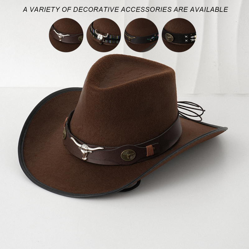 Unisex Men's and women's neutral retro cowboy hats Unique cow head with leather metal belt punk style_voghion.com