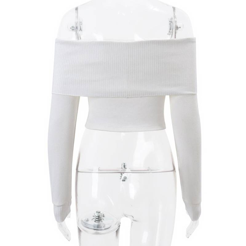 Eleganti magliette corte a coste con scollo a V, tinta unita, autunnali, attillate, a maniche lunghe, con spalle scoperte, francesi, delicate, attillate_voghion.com