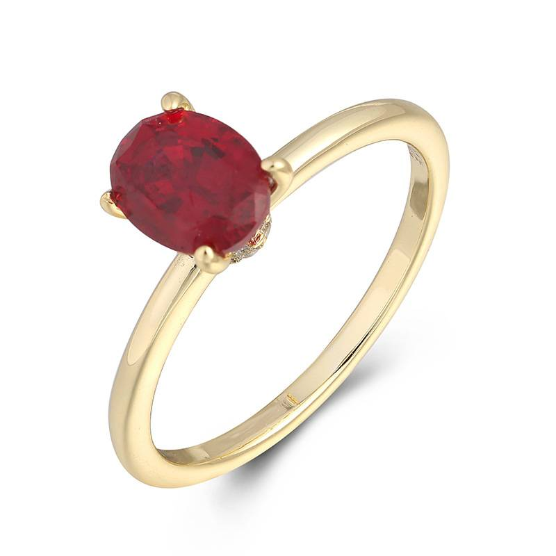 Roségold natürlicher Taubenblut-Rubin, vierklauiger Kronenring, Diamant, schlicht, bequem, kleiner Prinzessinnenring, weiblich_voghion.com