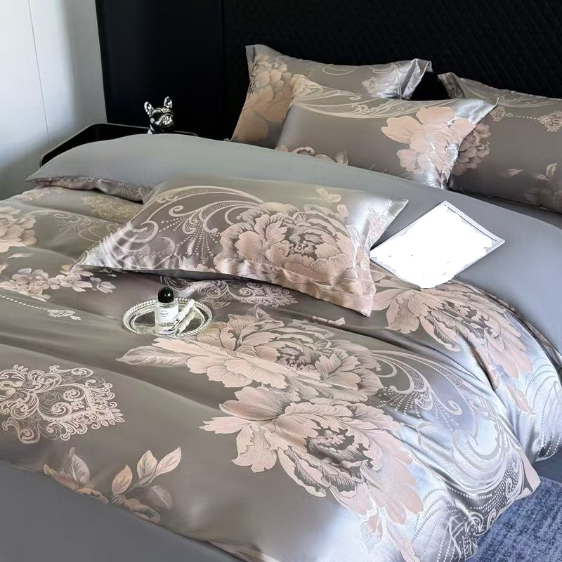 Biancheria da letto di alta qualità, leggera, di lusso, europea, jacquard, set da quattro pezzi, copripiumino in pizzo, quattro stagioni, universale, seta liscia_voghion.com