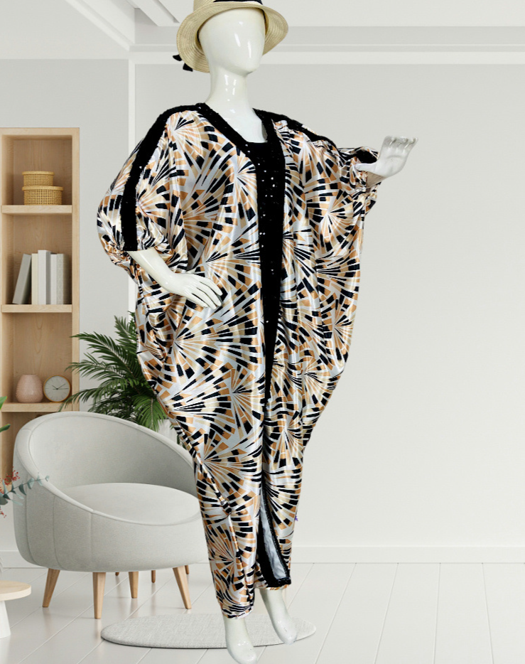 Vestido muçulmano estampado com patchwork, promoção, solto, estampado, lantejoulas, decote em V_voghion.com