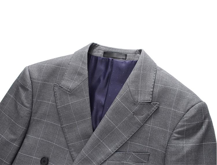 Men's Casual European And American Business Checkered Double-breasted Suit, Groom, Best Man, Host Three-piece Suit + Waistcoat + Long Pants_voghion.com