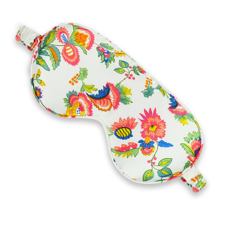 Maschera per dormire con stampa digitale floreale - Tessuto bianco effetto seta 100% traspirante, blocca la luce, morbida fascia regolabile_voghion.com