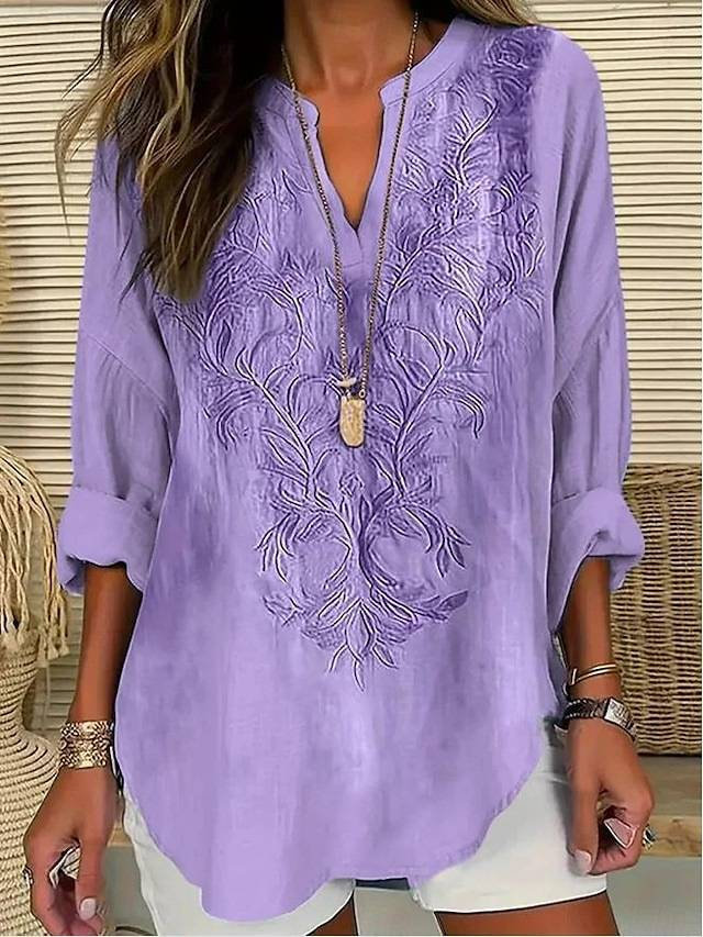 Women's Clothing Small V Neck Button Drop Shoulder Long Sleeve Women's T Shirt With Curved Hem_voghion.com