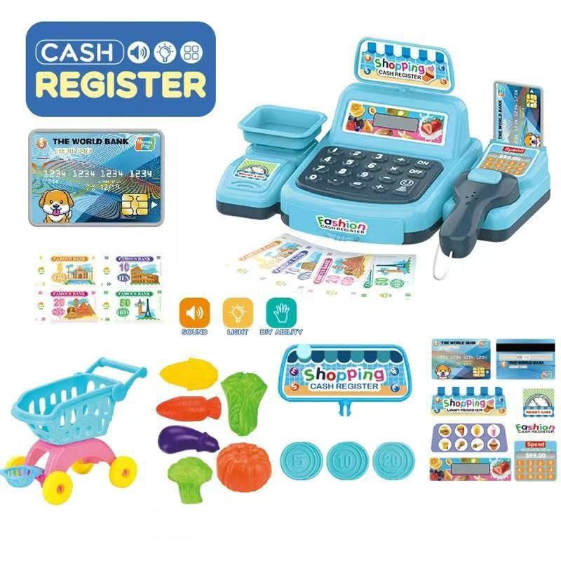 Giocattolo interattivo per bambini, registratore di cassa, calcolatrice, frutta per la spesa, effetti sonori realistici, gioco di finzione, supermercato (colori multipli)_voghion.com