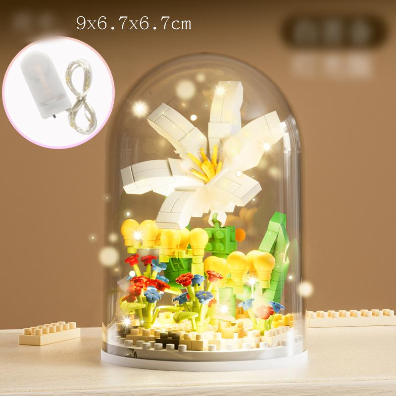 Bloempot met lichtblokken Kleine deeltjes Microdeeltjes Assemblagespeelgoed Educatief 6-12 jaar Lego speelgoed Kerstcadeaus - Vakantie cadeauselectie_voghion.com